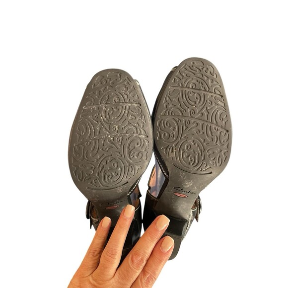 Clarks Black Lea Diamond Hart Peep‎ Toe Heels 85321 - 8 M Career Office - Picture 8 of 16